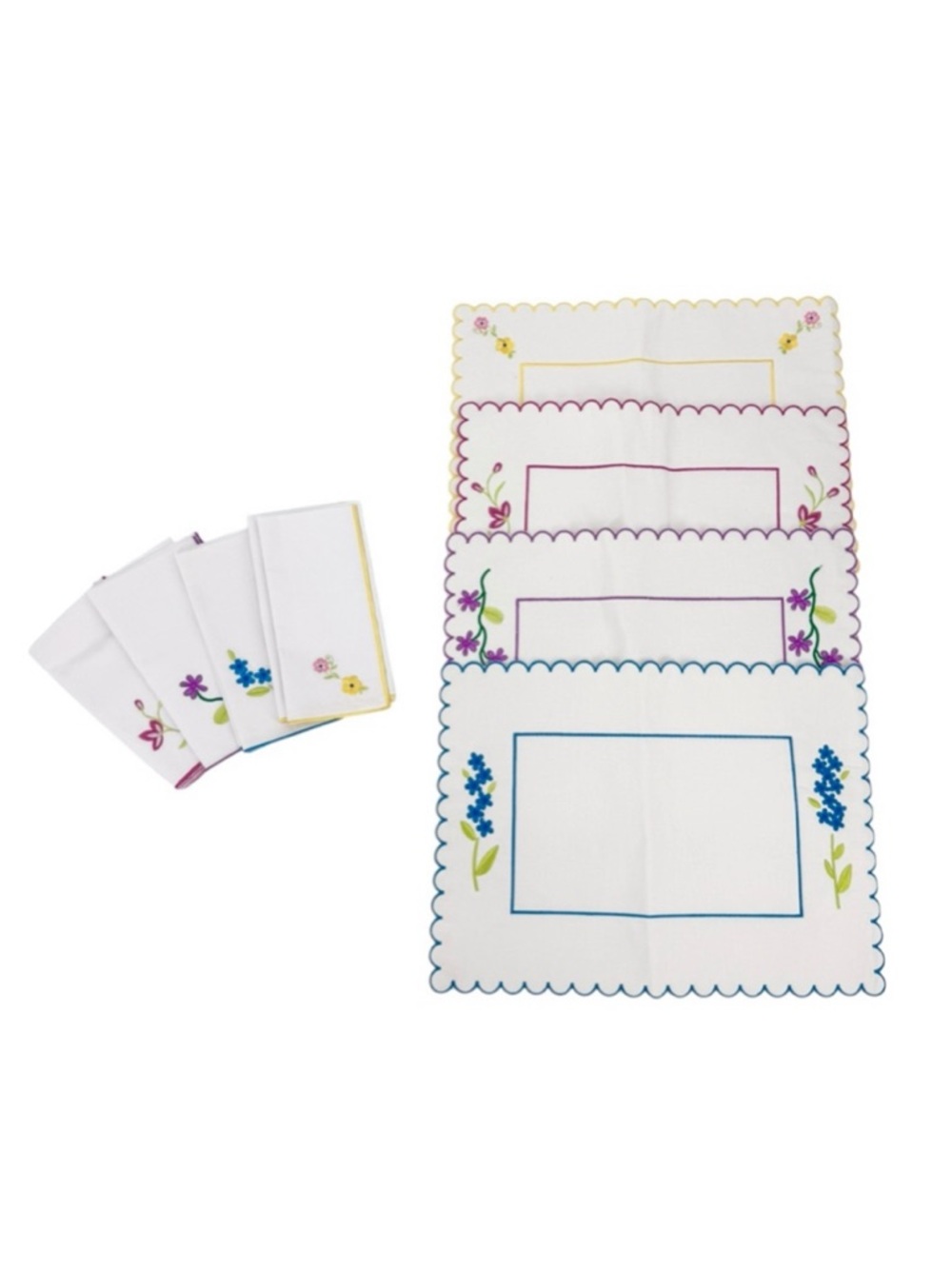 Vintage Lillian Vernon 100% Cotton Floral Embroidered Placemat and Napkin Set